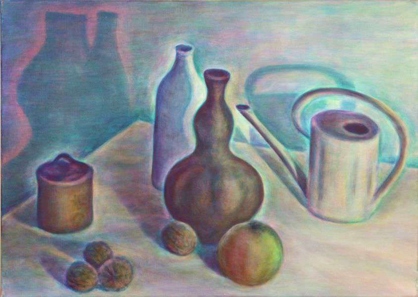 painting still live with apple, example for glaze painting and white heightening